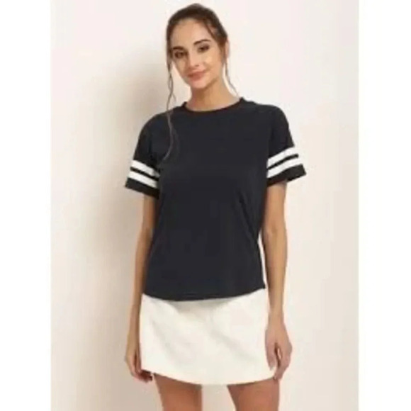 American Eagle Navy Blue Short Sleeve Crew Neck‎ Crop Top T-Shirt Size Medium - Picture 1 of 6